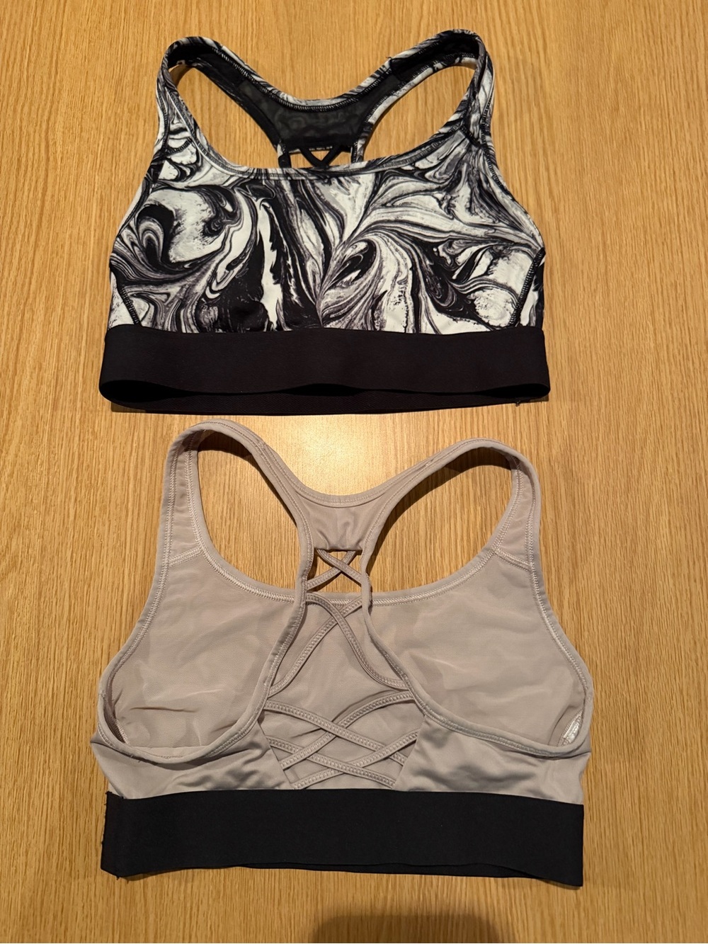 Victoria's Secret Marble Black & Light Gray Racerback Sports Bras